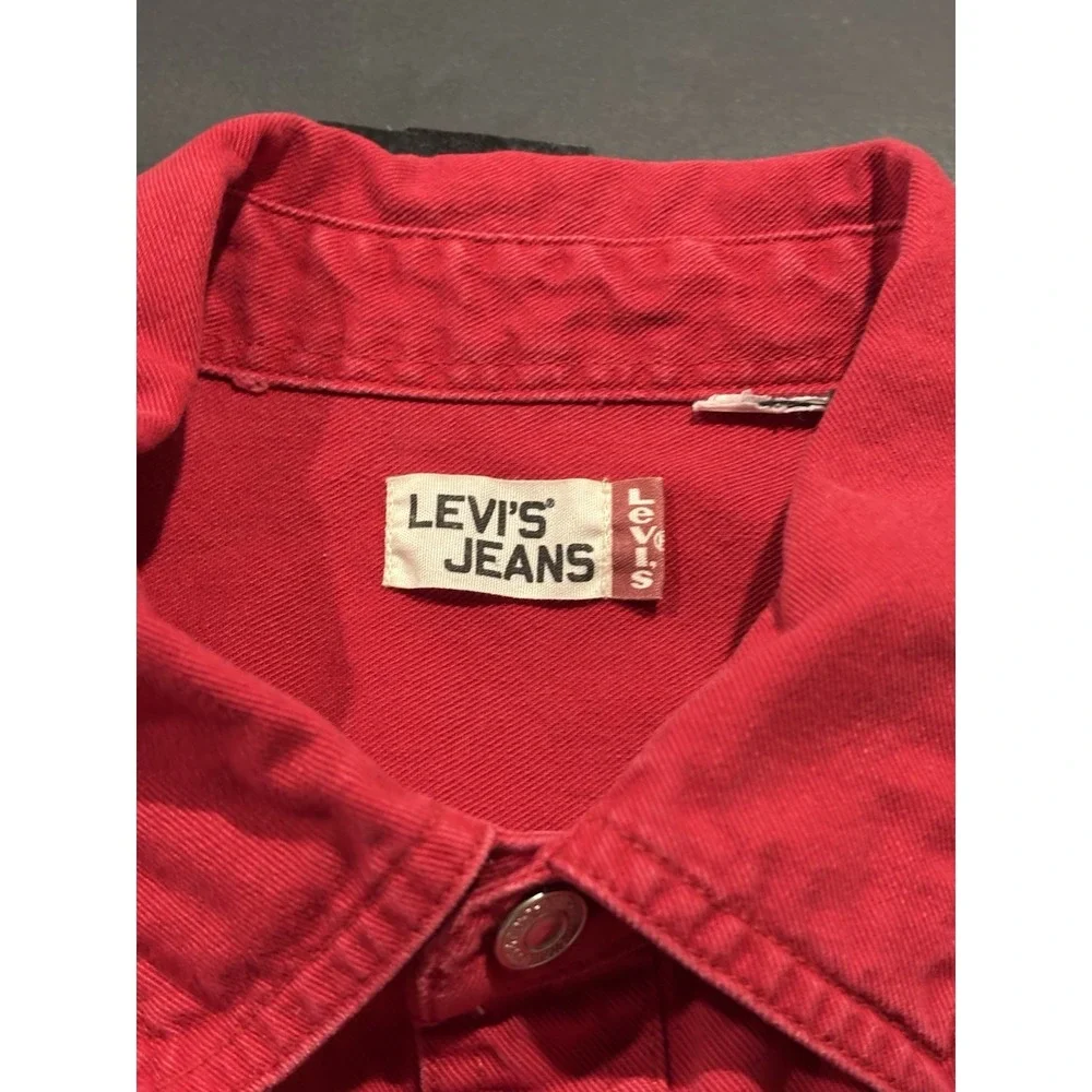 Vintage Levi's Jeans Red Denim Sleeveless Button-Up Shirt Red Large